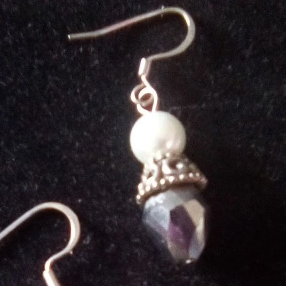 Lot of 3 Pairs Womens Earrings Silver Tone Hoops Faux Pearl Dangles Rhinestone